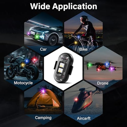Wireless LED Lights for Car 8PCS with Remote Control, Wireless LED Strobe Lights 8 Colors USB Charge IP65 Waterproof Anti-Collision for Car Motorcycle Drone RC Aircraft Bike, Black