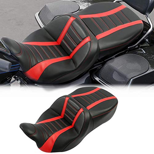 C.C. RIDER Low Profile Motorcycle Seat - Red Motorcycles Seat Cushions fit for Harley Touring Road King Street Glide Road Glide Electra Glide 2009-2023 - color: Black Red