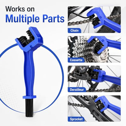 Motorcycle Bicycle Chain Cleaning Brush, Blue, 360° Deep Cleaning Power, Cleans All Three Sides Simultaneously
