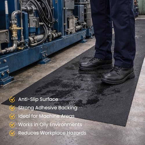 Spill Ready 4' x 50' Adhesive Absorbent Floor Mat Roll, Heavyweight Oil, Grease & Water Floor Mat | Black Garage Mat - size: 4' x 50'