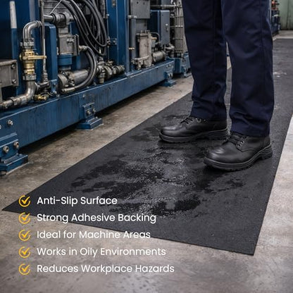 Spill Ready 4' x 50' Adhesive Absorbent Floor Mat Roll, Heavyweight Oil, Grease & Water Floor Mat | Black Garage Mat - size: 4' x 50'