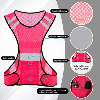 TCCFCCT Reflective Running Vest, High Visibility Running Gear with Large Pocket - color: 1 Pack Mesh Pink