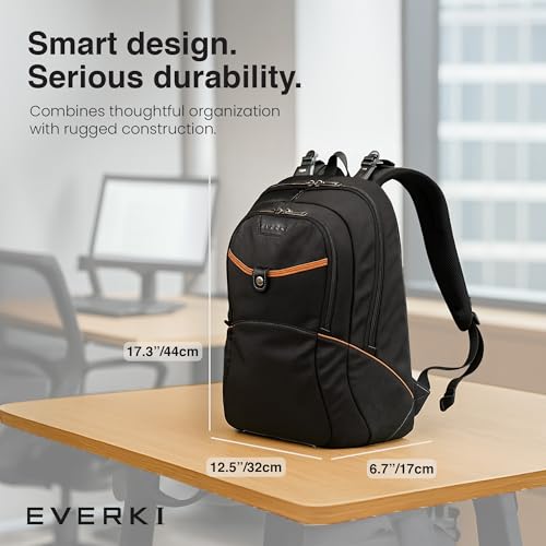 EVERKI Glide 26.5L Laptop Backpack – Reflective Strips for Motorcycle, Business Travel Backpack Carry On Flight Approved with Laptop Compartment & Corner Protection, Fits Laptops up to 17.3" - Black - size: 26.5 Liters