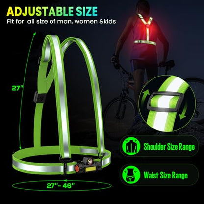 LED Reflective Sash Safety Gear, Running Lights for Runners at Night, High Visibility USB Rechargeable Light for Jogging Running Cycling Walking Motorcycle. - color: green vest