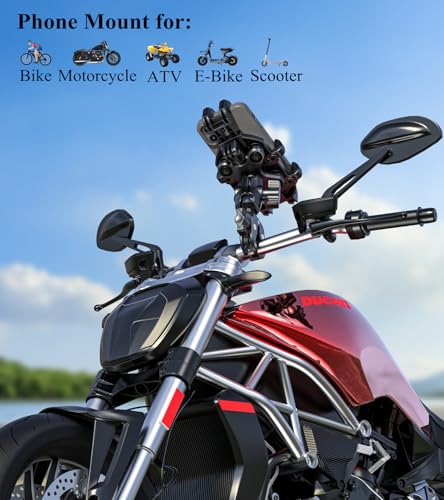 BRCOVAN Anti-Shake Motorcycle Phone Mount Holder with Vibration Dampener | Fit Handlebars 0.5'' to 1.5'' in Diameter, Adjustable Cellphone Clip for Bike Bicycle Scooter ATV, Fit 5.4-6.9'' Smartphones