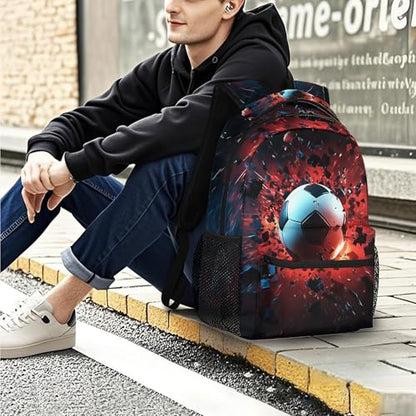 Backpack for Women Men, Soccer Football Waterproof Backpack with Laptop Compartment, Lightweight Carry On Backpack for Travel, Work, Picnic - color: Soccer Football