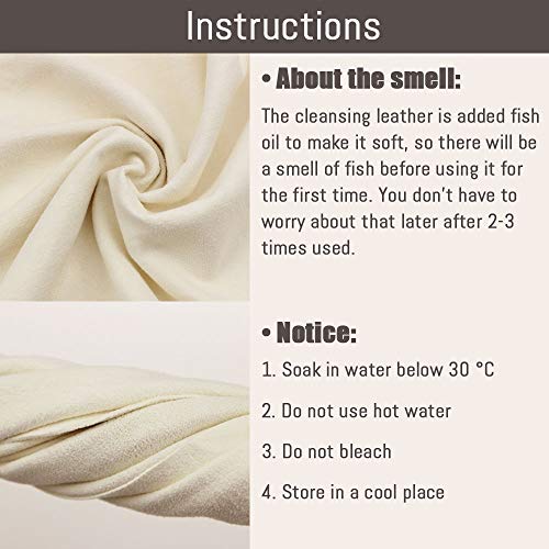 Chamois Cloth for Car 20'' x 27.6'' (3.7 sq ft) Shammy Towel Car Wash Drying Towel Absorbent Real Leather Lint Free Streak Free Cleaning Cloth