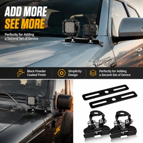 LED Hood Mounts A-Pillar Ditch Light Holder Extension Universal | Universal Steel Cowl Pod Light Mount Extension for Ditch Light Brackets Led Light Bar Mounting Brackets 304 Stainless Steel - color: Mounting Brackets + 2PCS Bracket Extensions