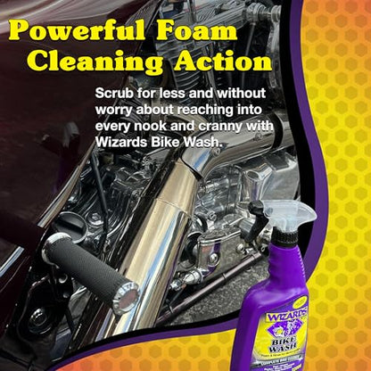 Wizards Mist-N-Shine Detail Spray and Bike Wash Bundle - 22 Oz - Multi-Purpose High Gloss Finish Waterless Quick Detailer Spray for Glass, Chrome, Paint and Plastics - Cleaner For Motorcycle Washing
