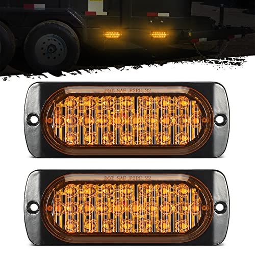 Partsam 2Pcs 4.4" Amber 24 LED Turn Signal Side Marker Lights [DOT Approved], IP67 Waterproof Amber Lens Aluminum Housing Surface Mount Marker Lights for Trailer Truck Tractor RV - color: Amber