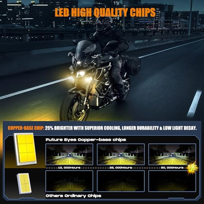Future Eyes LED Motorcycle Fog Lights, 360° Adjustable Auxiliary Lights, Waterproof Off-Road Driving Light for Night Riding, Amber/White High & Low Beam, Compatible with Motorcycles, ATVs, and UTVs