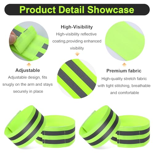 Gjinxi 4 Pcs High Visibility Reflective Bands, Elastic Reflective Arm Band Adjustable Armbands Arm Wrist Ankle Bands Safety Straps for Night Running, Walking, Cycling