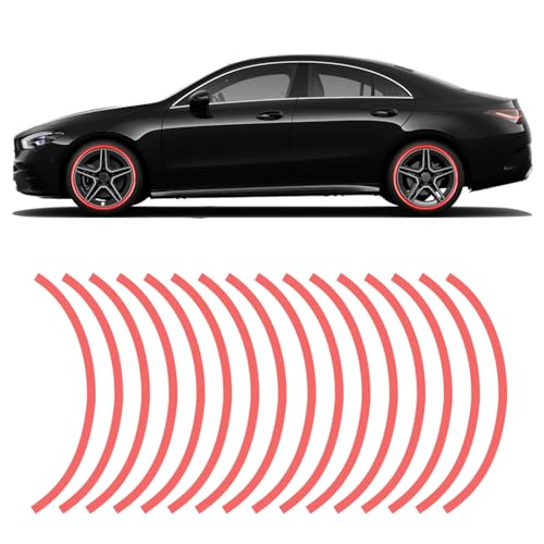 16PCS Reflective Car Wheel Decorative Stripe Stickers, Anti Scratch Vehicle Night Safety Warning Tape Decal, Universal Automotive Exterior Tire Rims Sticker Accessories for Most Vehicles (Red) - color: Bright Red
