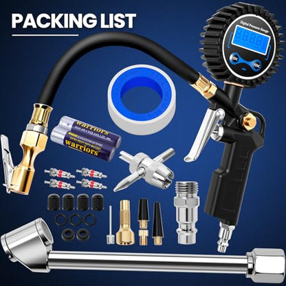 Digital Tire Gauge with Inflator & Deflator - LED Display & 0.1 PSI Resolution - Quick Release Valve & Heavy Duty Chuck - w/Adapter for Car, Truck, SUV, Motorcycle, RV, Balls - size: Classic