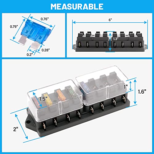 RED WOLF Car 8-Way Blade Fuse Block Box Standard Circuit Fuses for Boat Marine Auto RV Car Trailer Truck SUV Power Distribution Panel Damp-Proof Cover DC 10-32V, Waterproof - size: 8 Way