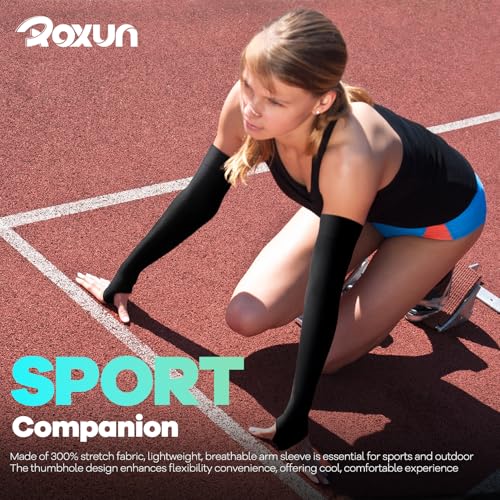 ROXUN Arm Sleeves with Thumb Hole, Cooling UV Sun Protection Compression Tattoo Cover Up for Men/Women - color: 2 Pairs - Black+blue