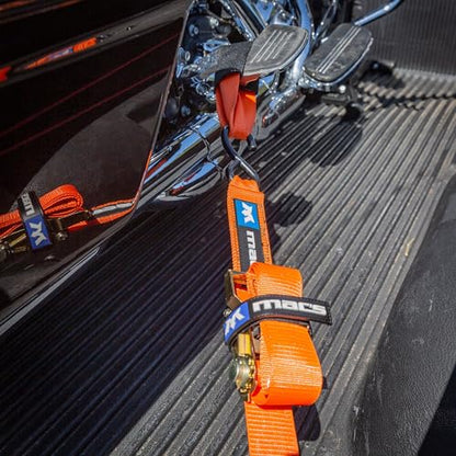 2" x 6' ATV & Motorcycle Ratchet Strap Pack - 4 Tie-Down S-Hook Straps, Soft Loops, Strap Bands & Duffle Bag - 3,335 lb. WLL - Orange - color: orange