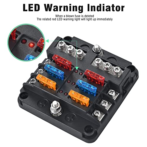 6-Way Marine Fuse Block,Waterproof 12v Fuse Block with LED Indicator for 12V/24V Automotive Golf Cart Truck Car Boat Marine RV Motorcycle - style: 6-Way