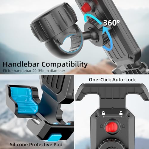 Bike Phone Holder Mount, [Super Easy Install]Motorcycle Phone Mount Clip, [1S Quick Lock]Bicycle Scooter Ebike Handlebar Holder Clamp fit Large Phone Case, Phone Mount for 4.7''-7'' Cell Phones - color: Easy install
