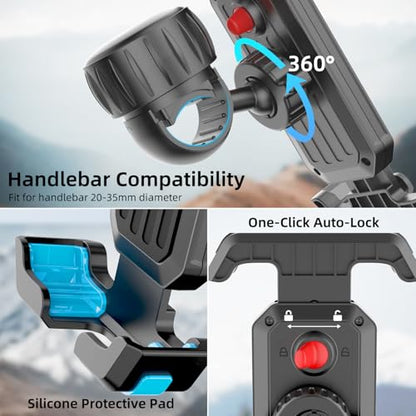 Bike Phone Holder Mount, [Super Easy Install]Motorcycle Phone Mount Clip, [1S Quick Lock]Bicycle Scooter Ebike Handlebar Holder Clamp fit Large Phone Case, Phone Mount for 4.7''-7'' Cell Phones - color: Easy install