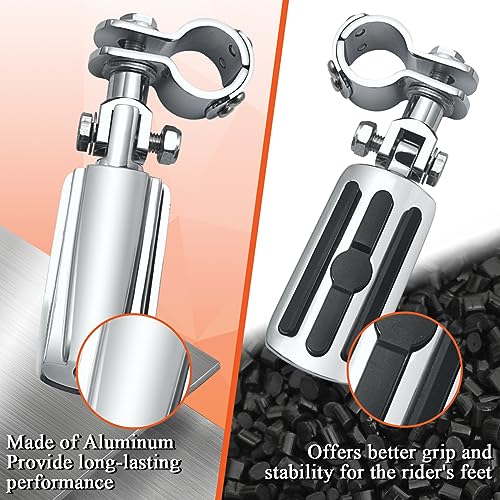FOVPLUE 1",1.25"Highway Footpegs, Adjustable Highway Peg w/Clamp for Harley Touring Softail Dyna Sportster models w/25mm-32mm Engine Guard/Tubing, CHROME#1 - color: Chrome and Rubber Style