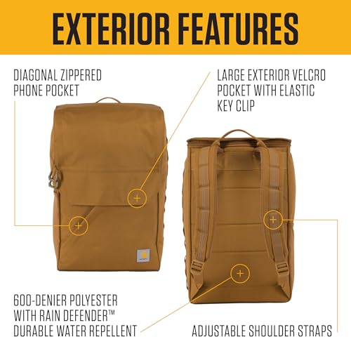 Carhartt 21L Top-Load Backpack, Durable Water Resistant Coated Canvas Base W/ 17" Laptop Sleeve, Carhartt Brown - color: Carhartt Brown