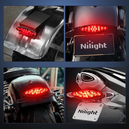 Nilight Motorcycle Tail Lights LED Brake Running Light with License Plate Bracket Dirt Bike Rear Lighting Compatible with Honda Yamaha Kawasaki Suzuki Chopper Turing Cruiser, Red - color: Motorcycle Tail Lights Red 2PCS