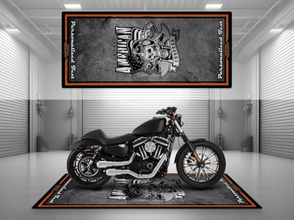 Parking Mat American Chopper Design for Custom Motorcycles, Display and Pit Mat, Washable Non-Slip Garage and Showroom Floor Carpet (Size 2: 102 x 47/260 x 120 cm)