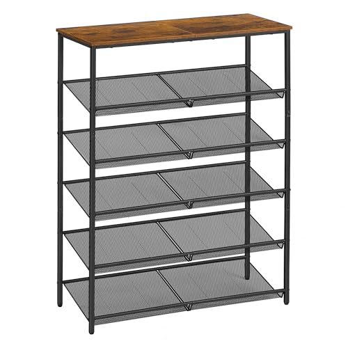 VASAGLE Shoe Rack for Entryway, 6-Tier Shoe Rack Organizer with Storage Shelves and Spacious Top, Freestanding, Adjustable, Industrial, Rustic Brown and Ink Black ULBS044KD01 - color: Rustic Brown + Ink Black, size: 6 Tiers (29.5"W)