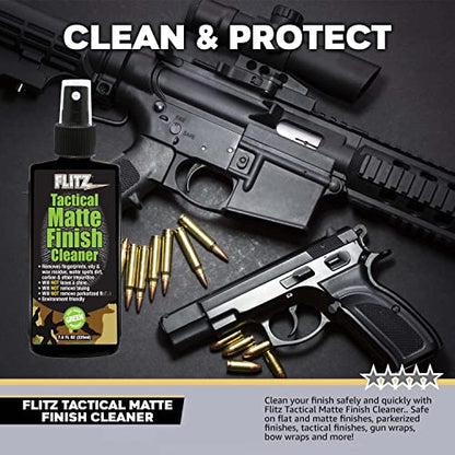 Flitz Tactical Matte Finish Cleaner - 7.6oz Bottle of USA-Made Gun Cleaner Spray to Remove Fingerprints, Oil, & Other Grime - Fast-Drying Cleaning Solution for Gun Wraps & More (1 Pack) - size: 7.6 Ounce (Pack of 1)