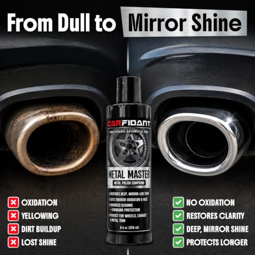 Metal Polish Kit with Applicator Pad – Restores Shine & Removes Oxidation on Chrome, Aluminum & Stainless Steel – Carnauba + Ceramic Protection – Metal Cleaner & Polish – 8.4 oz