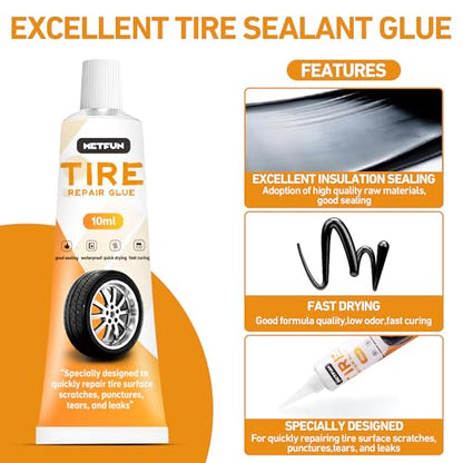 40 PCS Tire Repair Rubber Nails Kit with 2 Tubes of Black Tire Sealant Glue, 2026 New Screw in Tire Plugs Kit, Fast Self-Service Tire Repair Screws Kit for Car Motorcycle Truck Tractor Puncture Repair