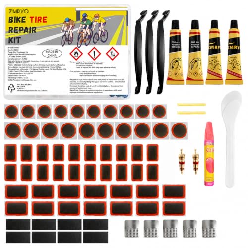 Bike Tire Repair Kit 80 PCS, Flat Tire Repair Kit with 54 Patches, 4 Vulcanizing Glue Tubes, Tire Levers & Valve Core Tools for Bikes, E-Bikes, Scooters & Inner Tube Repairs