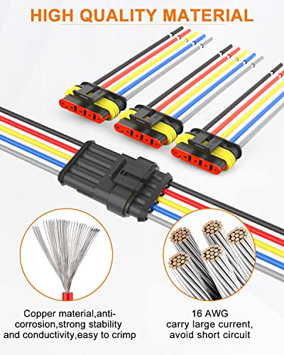NAOEVO 5 Pin Connector Waterproof, 16 AWG 5 Wire Connectors, Automotive Electrical Male and Female Plug with Heat Shrink Tubing for Car Truck Boat Wire Connection, 6 Kits - size: 5 Pin
