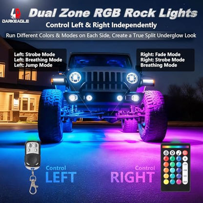 10Pods RGB LED Rock Lights for Jeep Trucks Golf Cart ATV UTV RZR SUV Offroad,Multicolor Underglow Light Kit with APP/RF Remote Dual Zone Neon Vehicle Accent Underbody Light 12V Waterproof - size: 10Pods