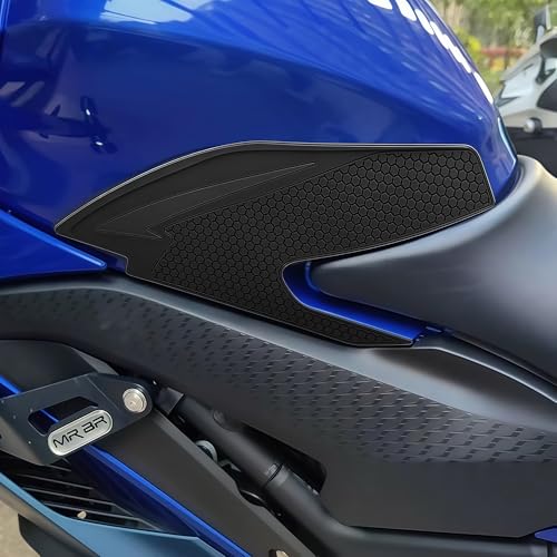 Motorcycle Non-Slip Rubber Gas Tank Pads with Knee Grips - 4-Piece Traction Side Protectors (for Yamaha Vehicle) YZF-R25 YZF-R3 (2019-2025) Fuel Tank Pad (Black) - color: Black