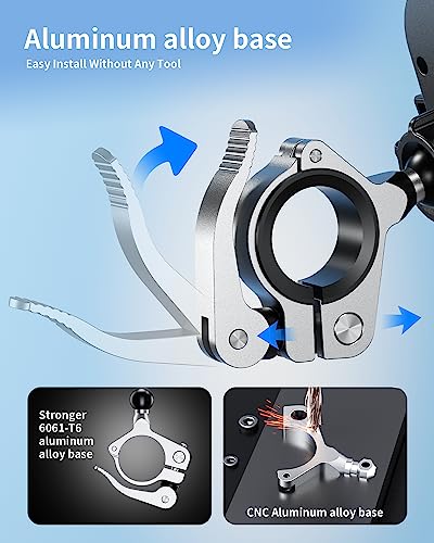 Kewig Bike Phone Mount Holder, Motorcycle Phone Mount [1s Lock] [One Hand Operation], Bicycle Scooter Handlebar Cradle Clip for iPhone 16 Pro Max/Plus,15 14 13 Mini and 4.0-7" Phone - color: Silver