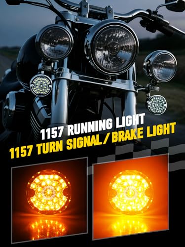 AUDEXEN 3-1/4 Inch Front Led Turn Signal Flat Smoke Lens 1157 Base Amber Lamp Compatible with Harley Motorcycle Road Glide Road King Softail Ultra Classic Ultra Limited Electra Glide - color: Amber, size: 1157 Front