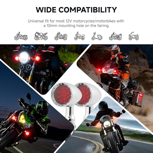 Rich Choices 2pcs Chrome 15 LED Motorcycle Stop Brake Running Turn Signal Indicator Red Lights For Harley Honda Chopper (Chrome-Red Light) - color: Chrome-Red Light