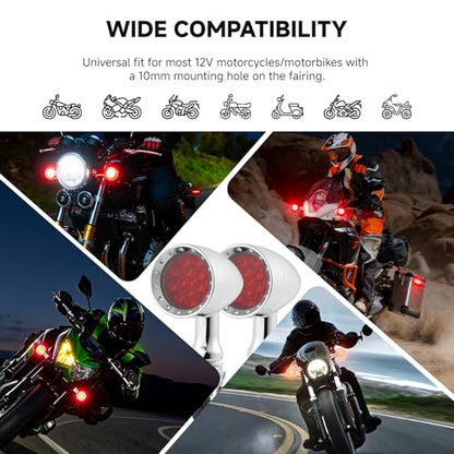 Rich Choices 2pcs Chrome 15 LED Motorcycle Stop Brake Running Turn Signal Indicator Red Lights For Harley Honda Chopper (Chrome-Red Light) - color: Chrome-Red Light