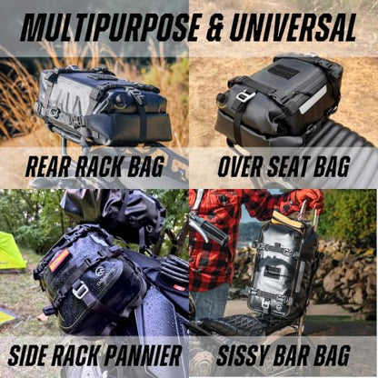 Odinsberg 15L 100% Waterproof Motorcycle Tail Bag – All in one Dry Bag Saddlebag Pannier Backpack Luggage for Sissy Bar Rear Rack and Seat for Motorcycle Dirt Bike Bag ATV ADV - size: 15L/M