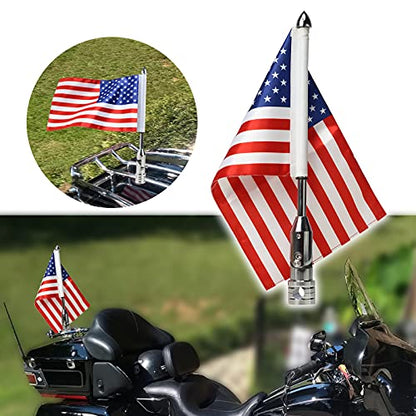 Fold Down Motorcycle Flag Mount ＆ 6 by10 Inches Red Line Motorcycle US Flag for Harley Road King Touring Spring Honda Goldwing fit 1/2 Luggage Rack Chrome Motorcycle Flag Pole