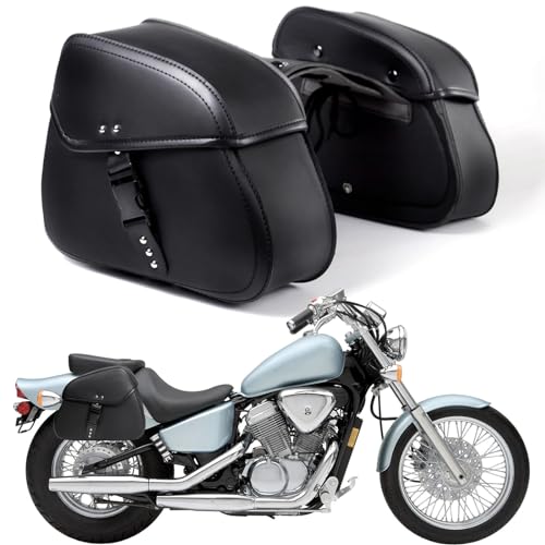 Motorcycle Saddle Bags with Buckles, 16L Waterproof Motorcycle Saddlebags, PU Leather Saddle Bags Motorcycles for Sportster Softail Dyna V-star Shadow,Universal Accessories