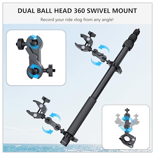 Motorcycle Camera Mount for Insta 360,Adjustable GoPro Bike Extension Pole Mount Compatible with Insta360, GoPro, and DJI Cameras - Designed for Bike and Motorcycle Riding Shots