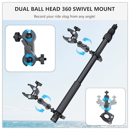 Motorcycle Camera Mount for Insta 360,Adjustable GoPro Bike Extension Pole Mount Compatible with Insta360, GoPro, and DJI Cameras - Designed for Bike and Motorcycle Riding Shots
