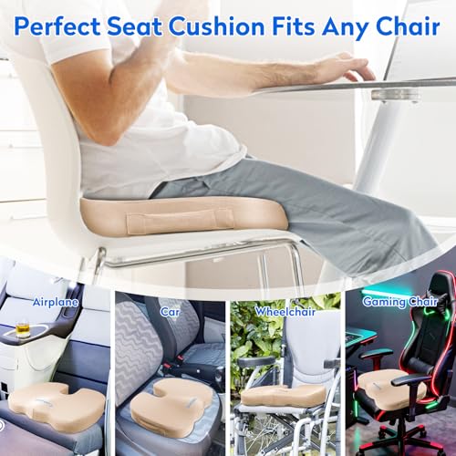 CushZone Seat Cushion, Office Chair Cushions, Car Seat Cushion, Non-Slip Sciatica & Back Coccyx Tailbone Pain Relief Chair Pad, Memory Foam (Large,Khaki) - color: Khaki, size: X-Large
