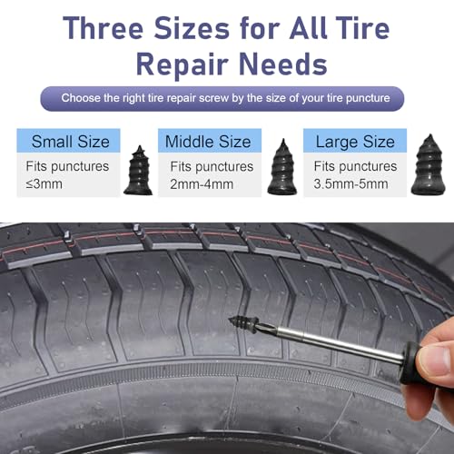 101 PCS Tire Repair Rubber Nail, Vacuum Tire Repair Spiral Rubber Studs Kit, 3 Size Tire Screw Plugs Quick Repairs Tool with Screwdriver, Self-Service Tires Puncture Repairs for Most Cars - size: 100 PCS + Screwdriver