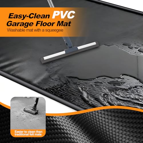 Garage Floor Mat 8'6" x 22', Heavy Duty 1300D PVC Containment Mat with Floor Squeegee, Waterproof Protection from Snow, Rain and Mud for Cars, Black - size: 8'6" x 22'