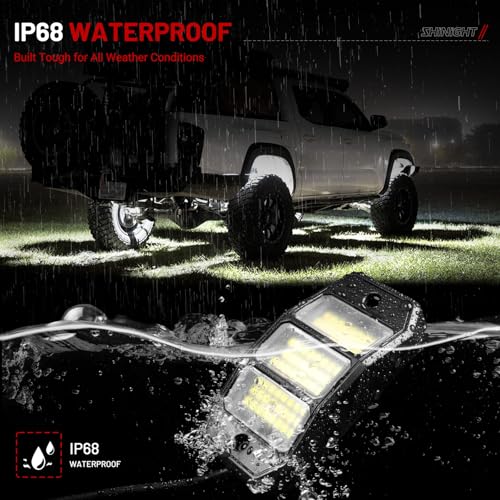 SHINIGHT 4PCS White Rock Lights, Super Bright Pure White 6000K Rock Lights for Trucks,72 SMD LED Chips Each Light,3M/9.84FT Extension Wires,Waterproof IP68 Underglow Lights for ATV UTV Cars Boats - size: 4 Pods