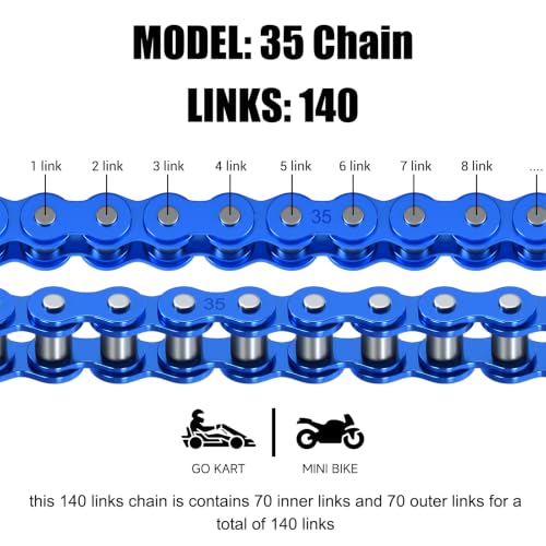35 Chain with Chain Breaker Compatible with Minibike Coleman CT100U CC100X Baja Doodlebug DB30 Motovox MBX10 MBX11 Predator 97cc 100cc Mega Moto MM-B80 105cc Go Kart Powersports Parts 140 Links - color: Blue